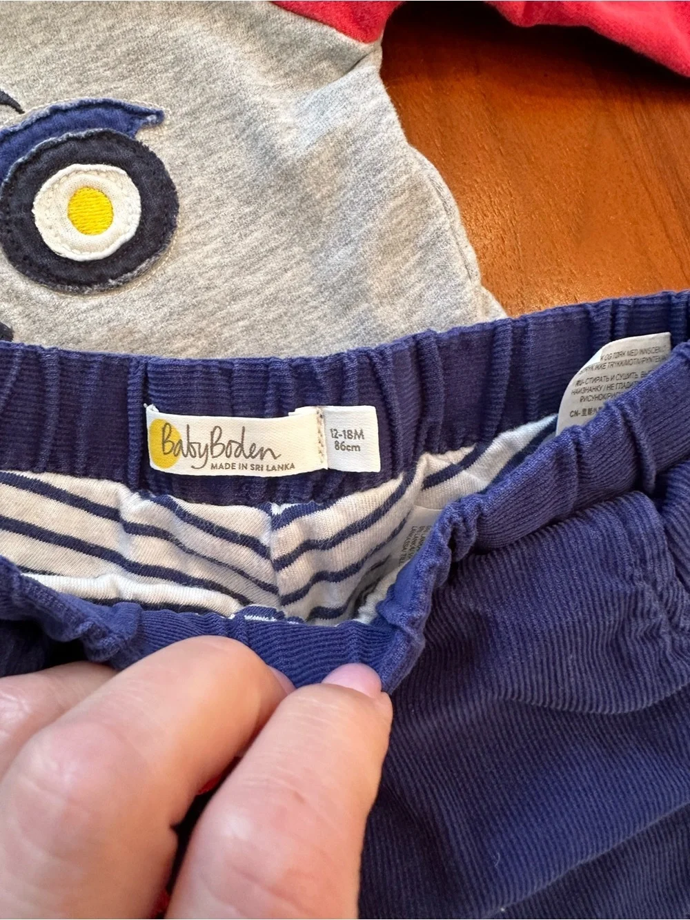Baby Boden matching tractor appliqué set lift the flap shirt and corduroy pants